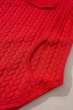 Load image into Gallery viewer, Tomato Red Cable Textured Quarter Zip Pocketed Plus Size Pullover - Fashion Queen -  11
