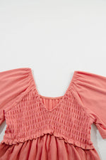 Load image into Gallery viewer, Tomato Red Shirred V Neck Short Flutter Sleeve Textured Blouse - Fashion Queen -  18
