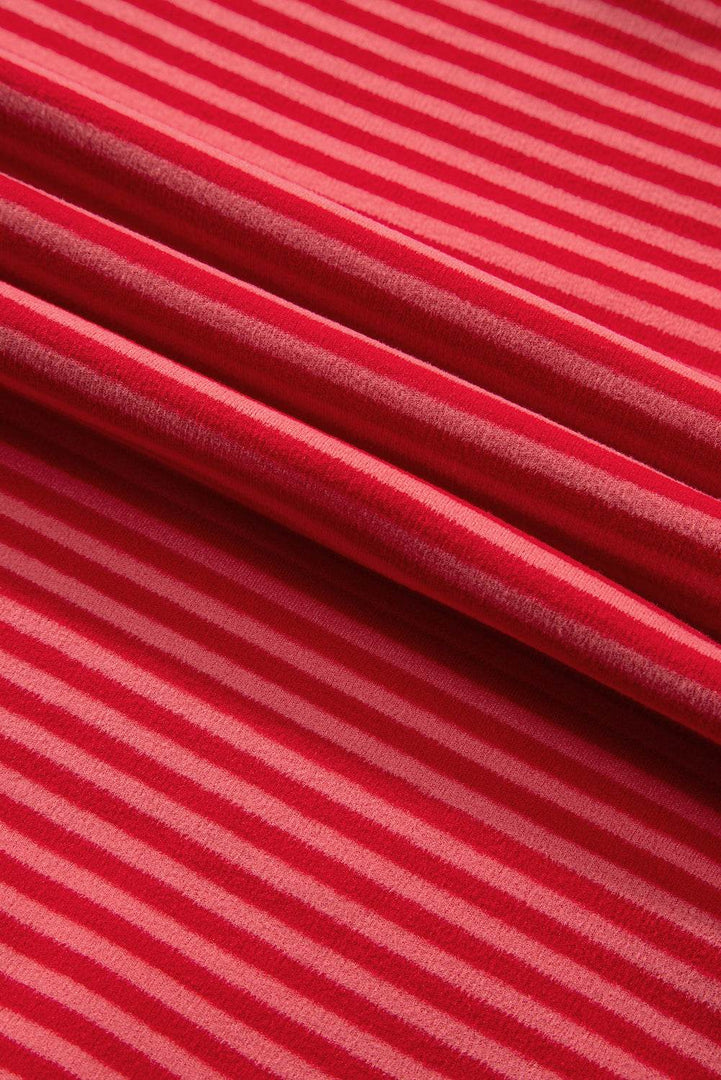 Tomato Red Two Tone Striped Side Buttons Drop Shoulder Top - Fashion Queen -  16