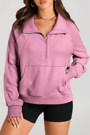 Valerian Quarter Zip Stand Neck Kangaroo Pocket Sweatshirt - Fashion Queen -  1