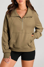 Load image into Gallery viewer, Valerian Quarter Zip Stand Neck Kangaroo Pocket Sweatshirt - Fashion Queen -  10
