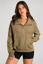 Load image into Gallery viewer, Valerian Quarter Zip Stand Neck Kangaroo Pocket Sweatshirt - Fashion Queen -  12

