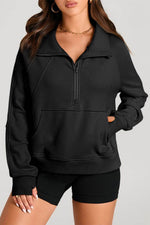 Load image into Gallery viewer, Valerian Quarter Zip Stand Neck Kangaroo Pocket Sweatshirt - Fashion Queen -  13
