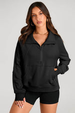 Load image into Gallery viewer, Valerian Quarter Zip Stand Neck Kangaroo Pocket Sweatshirt - Fashion Queen -  15

