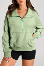 Load image into Gallery viewer, Valerian Quarter Zip Stand Neck Kangaroo Pocket Sweatshirt - Fashion Queen -  16

