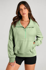Load image into Gallery viewer, Valerian Quarter Zip Stand Neck Kangaroo Pocket Sweatshirt - Fashion Queen -  18
