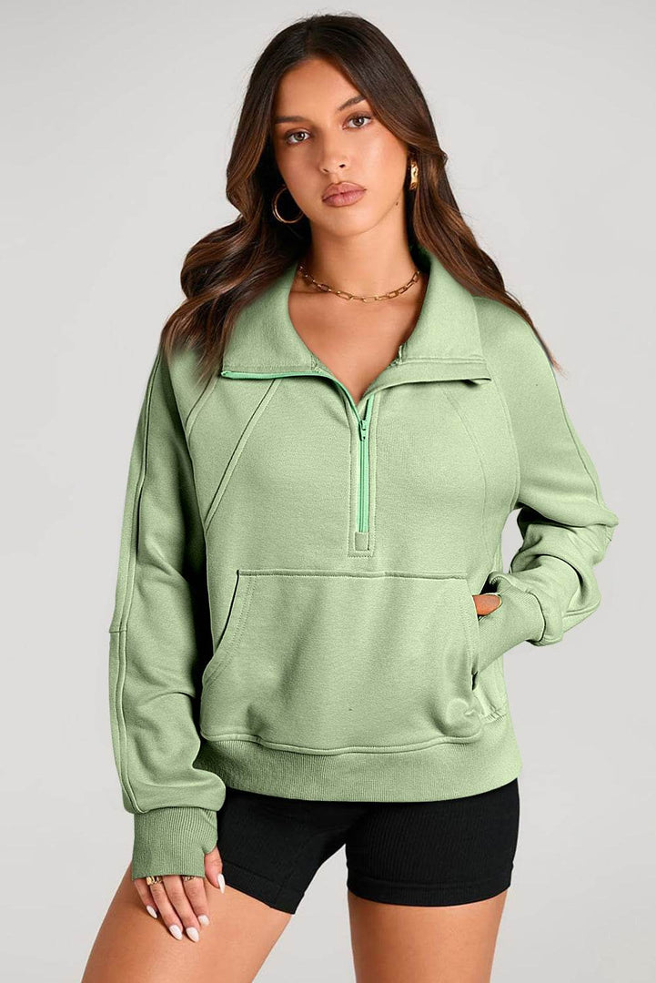Valerian Quarter Zip Stand Neck Kangaroo Pocket Sweatshirt - Fashion Queen -  18