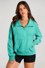 Load image into Gallery viewer, Valerian Quarter Zip Stand Neck Kangaroo Pocket Sweatshirt - Fashion Queen -  20
