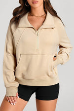 Load image into Gallery viewer, Valerian Quarter Zip Stand Neck Kangaroo Pocket Sweatshirt - Fashion Queen -  21
