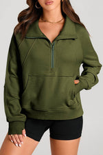 Load image into Gallery viewer, Valerian Quarter Zip Stand Neck Kangaroo Pocket Sweatshirt - Fashion Queen -  7
