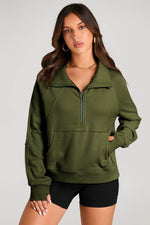 Load image into Gallery viewer, Valerian Quarter Zip Stand Neck Kangaroo Pocket Sweatshirt - Fashion Queen -  9
