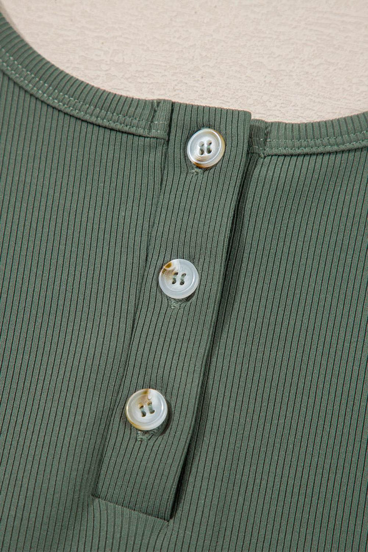 Vineyard Green Buttoned Drawstring Waist Sleeveless Wide Leg Jumpsuit - Fashion Queen -  18