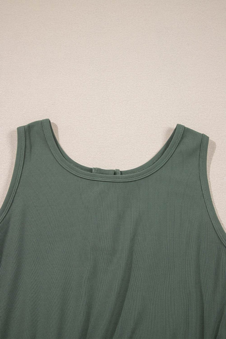 Vineyard Green Buttoned Drawstring Waist Sleeveless Wide Leg Jumpsuit - Fashion Queen -  20