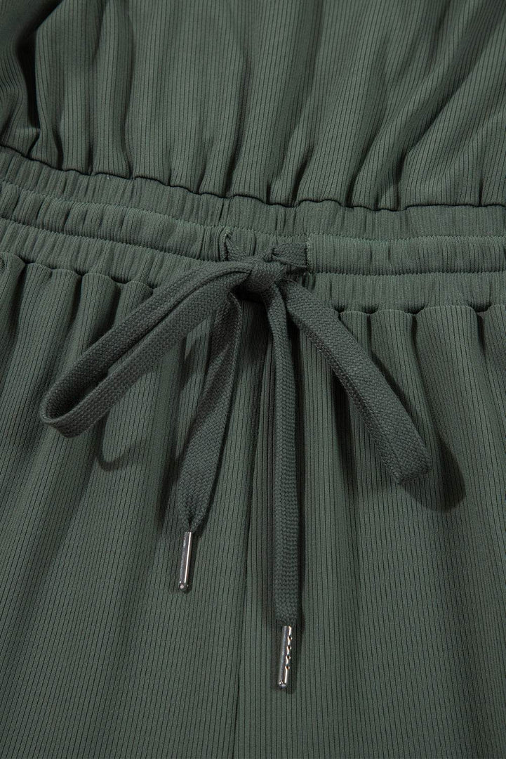 Vineyard Green Buttoned Drawstring Waist Sleeveless Wide Leg Jumpsuit - Fashion Queen -  22
