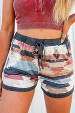 Load image into Gallery viewer, White Aztec Print Drawstring Waist Casual Shorts - Fashion Queen -  1
