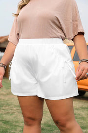 White Bow Decor Pockets Plus Size Shorts - Fashion Queen -  1