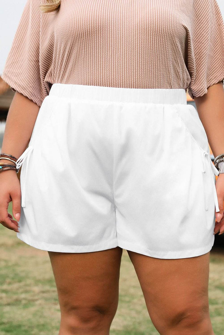 White Bow Decor Pockets Plus Size Shorts - Fashion Queen -  6