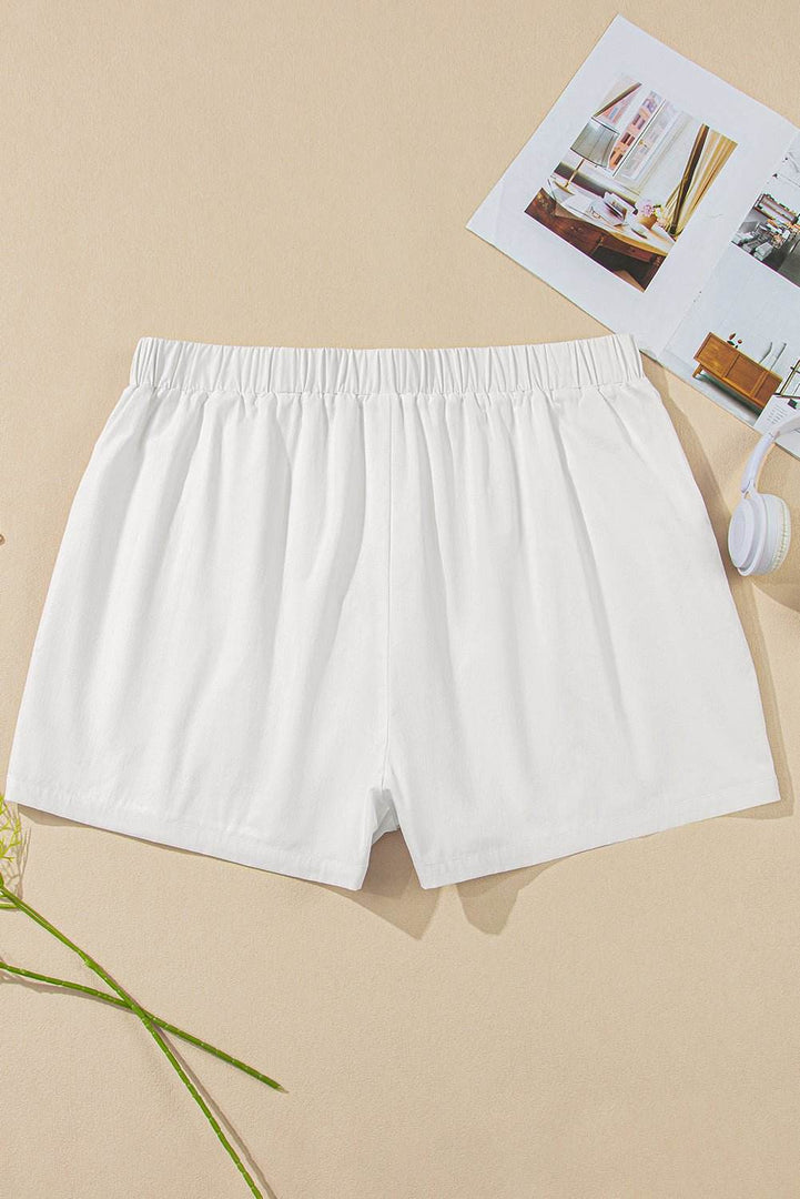White Bow Decor Pockets Plus Size Shorts - Fashion Queen -  9