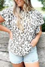 Load image into Gallery viewer, White Butterfly Sleeve Leopard Print Top - Fashion Queen -  1
