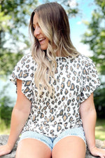 Load image into Gallery viewer, White Butterfly Sleeve Leopard Print Top - Fashion Queen -  3
