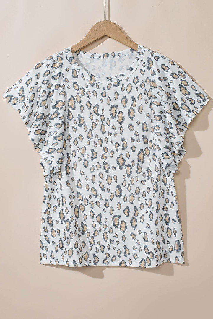 White Butterfly Sleeve Leopard Print Top - Fashion Queen -  4