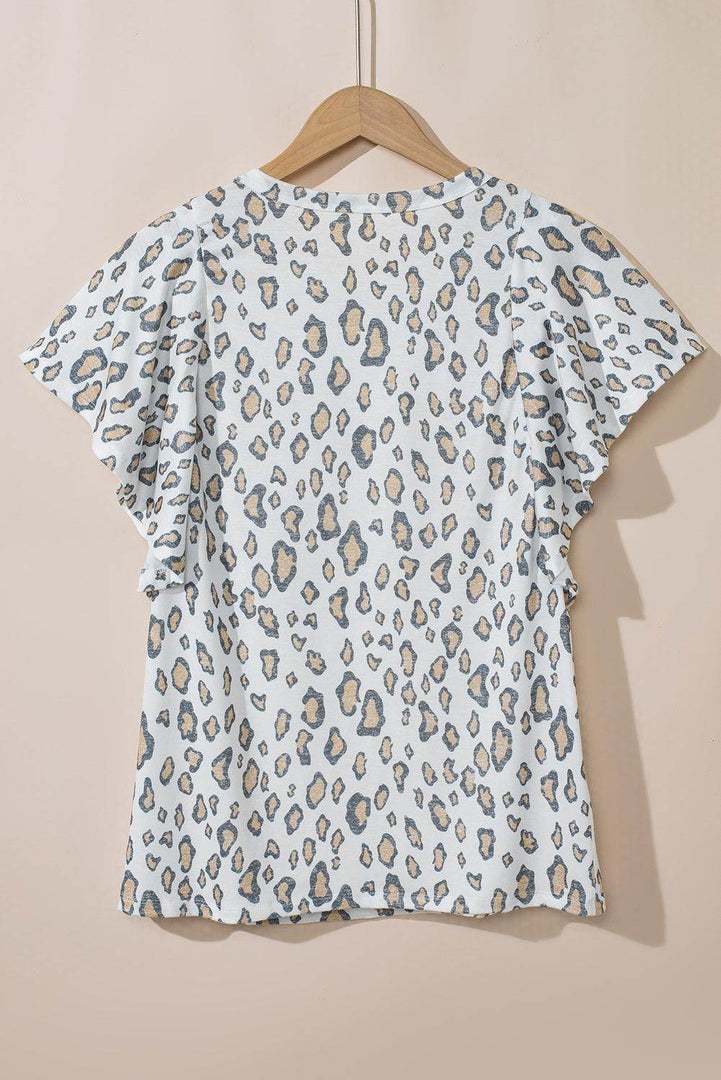 White Butterfly Sleeve Leopard Print Top - Fashion Queen -  5