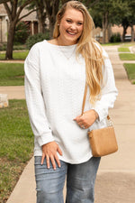 Load image into Gallery viewer, White Cable Textured Loose Plus Size Sweatshirt - Fashion Queen -  4
