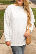 Load image into Gallery viewer, White Cable Textured Loose Plus Size Sweatshirt - Fashion Queen -  5
