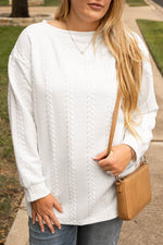 Load image into Gallery viewer, White Cable Textured Loose Plus Size Sweatshirt - Fashion Queen -  6
