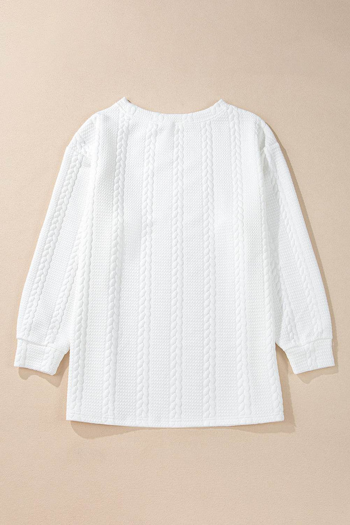 White Cable Textured Loose Plus Size Sweatshirt - Fashion Queen -  7