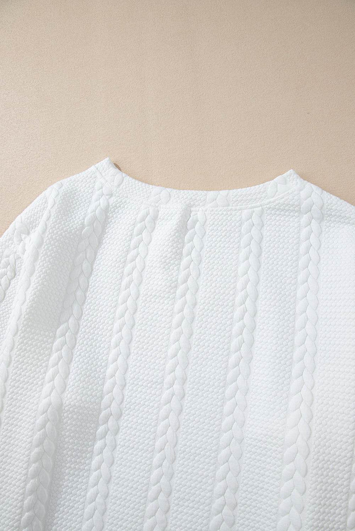 White Cable Textured Loose Plus Size Sweatshirt - Fashion Queen -  8