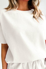 Load image into Gallery viewer, White Casual Textured Tee and Drawstring Shorts Set - Fashion Queen -  10
