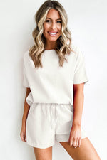 Load image into Gallery viewer, White Casual Textured Tee and Drawstring Shorts Set - Fashion Queen -  11
