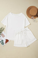 Load image into Gallery viewer, White Casual Textured Tee and Drawstring Shorts Set - Fashion Queen -  13
