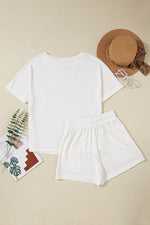 Load image into Gallery viewer, White Casual Textured Tee and Drawstring Shorts Set - Fashion Queen -  14
