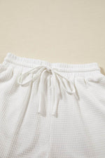 Load image into Gallery viewer, White Casual Textured Tee and Drawstring Shorts Set - Fashion Queen -  19
