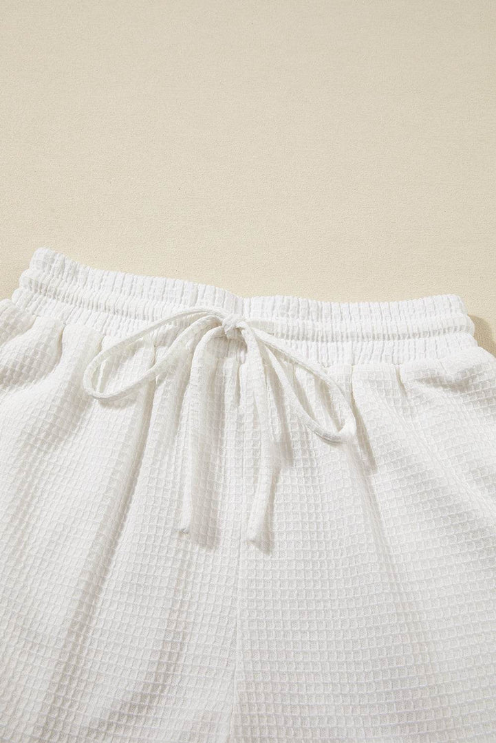 White Casual Textured Tee and Drawstring Shorts Set - Fashion Queen -  19