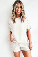 Load image into Gallery viewer, White Casual Textured Tee and Drawstring Shorts Set - Fashion Queen -  2
