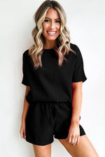 Load image into Gallery viewer, White Casual Textured Tee and Drawstring Shorts Set - Fashion Queen -  22
