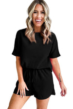 Load image into Gallery viewer, White Casual Textured Tee and Drawstring Shorts Set - Fashion Queen -  24
