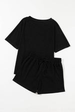 Load image into Gallery viewer, White Casual Textured Tee and Drawstring Shorts Set - Fashion Queen -  25
