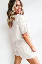 Load image into Gallery viewer, White Casual Textured Tee and Drawstring Shorts Set - Fashion Queen -  3
