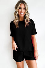 Load image into Gallery viewer, White Casual Textured Tee and Drawstring Shorts Set - Fashion Queen -  6
