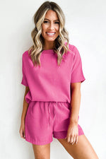 Load image into Gallery viewer, White Casual Textured Tee and Drawstring Shorts Set - Fashion Queen -  9
