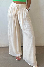 Load image into Gallery viewer, White Casual Tie Waist Pleated Wide Leg Pants - Fashion Queen -  10
