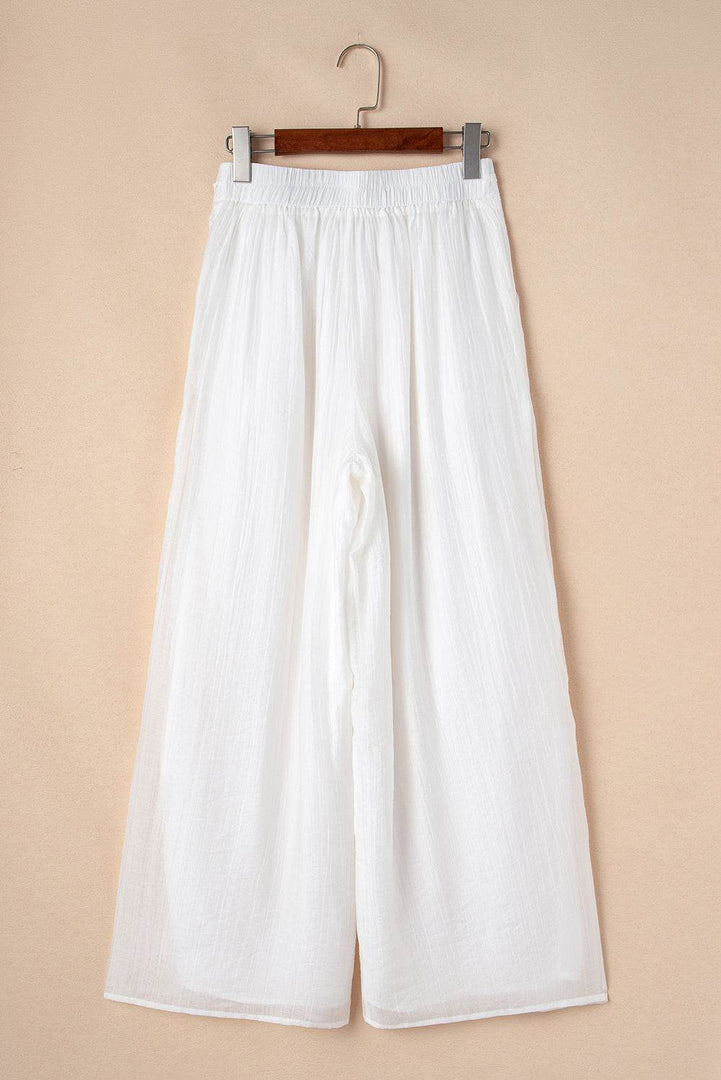 White Casual Tie Waist Pleated Wide Leg Pants - Fashion Queen -  15
