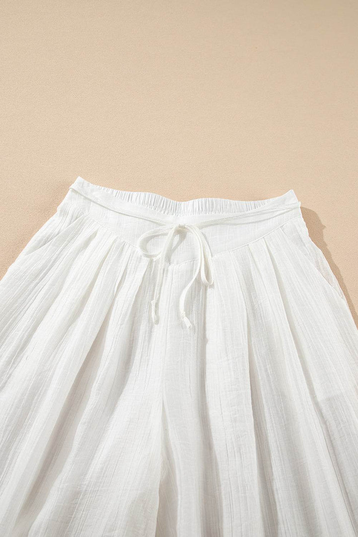 White Casual Tie Waist Pleated Wide Leg Pants - Fashion Queen -  16