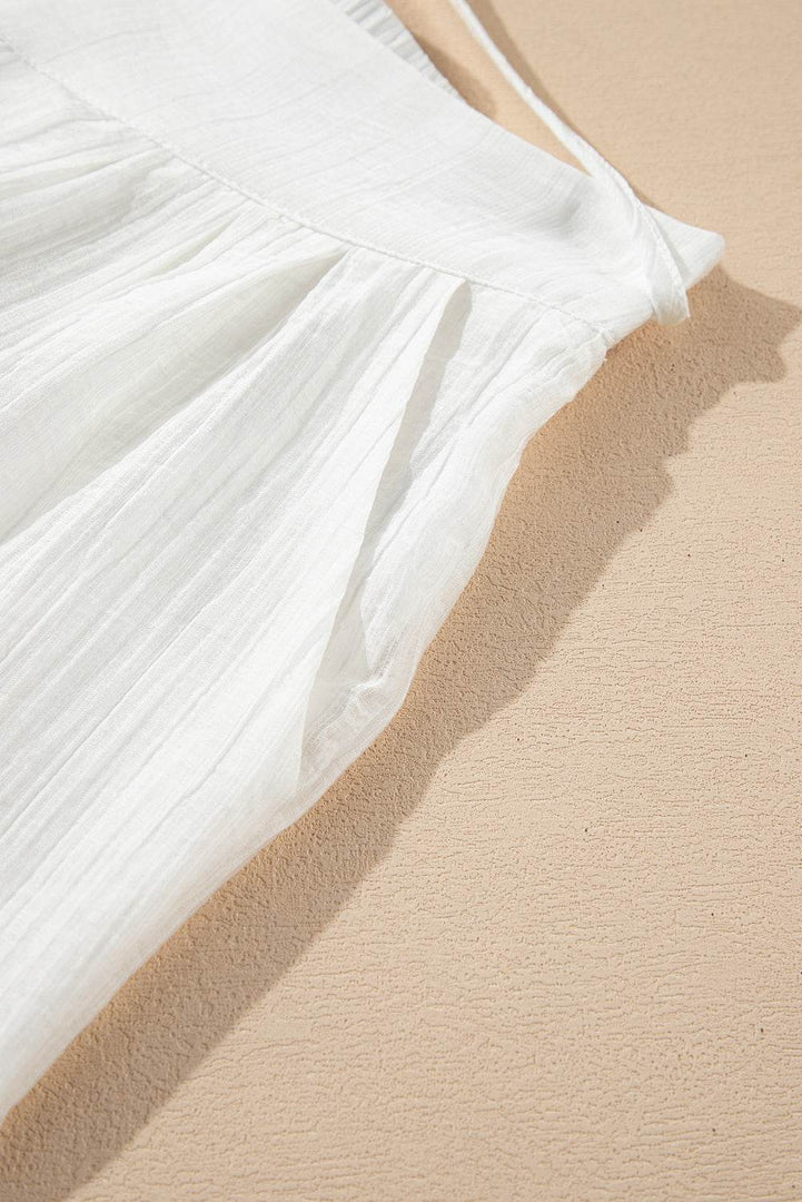 White Casual Tie Waist Pleated Wide Leg Pants - Fashion Queen -  17
