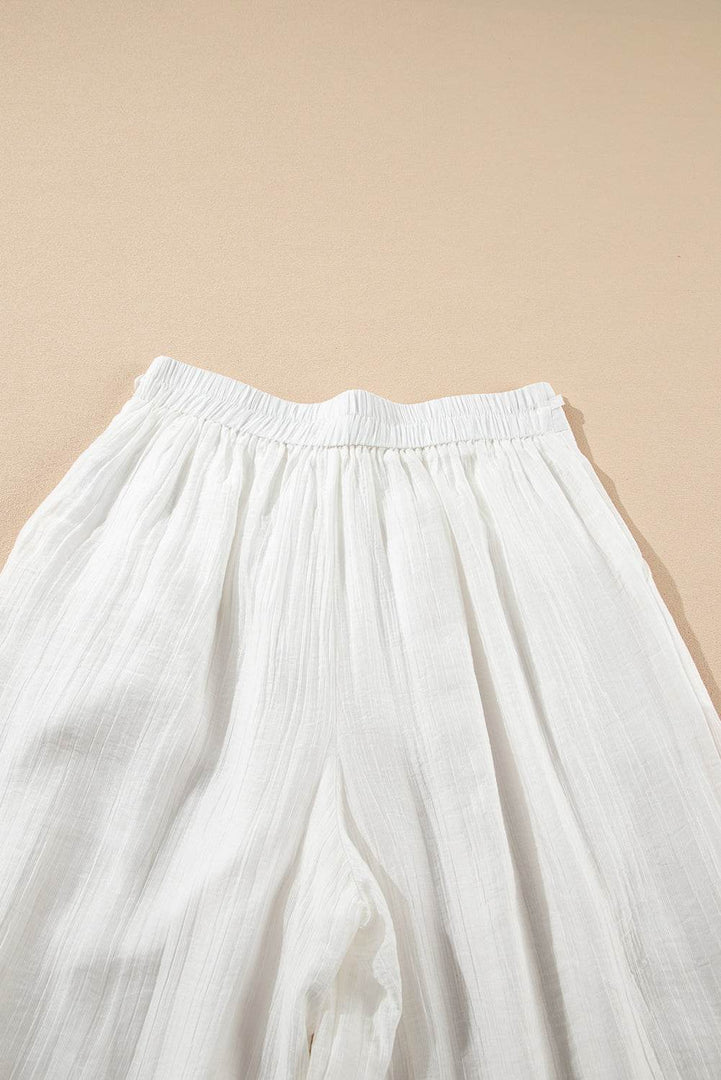 White Casual Tie Waist Pleated Wide Leg Pants - Fashion Queen -  18