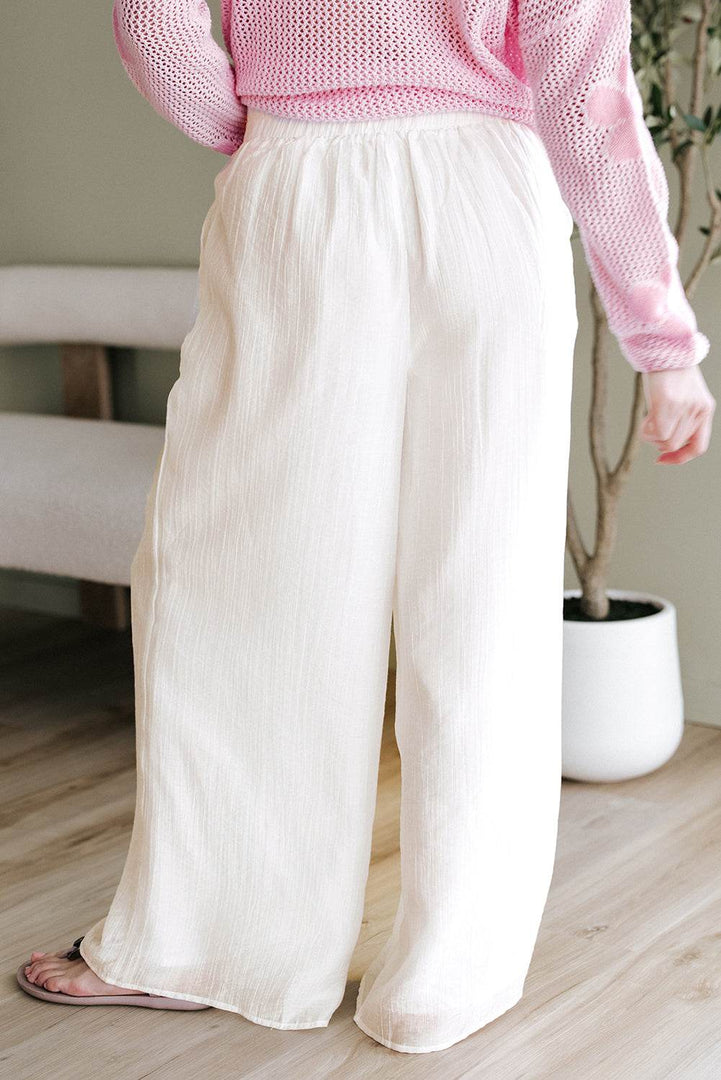 White Casual Tie Waist Pleated Wide Leg Pants - Fashion Queen -  4